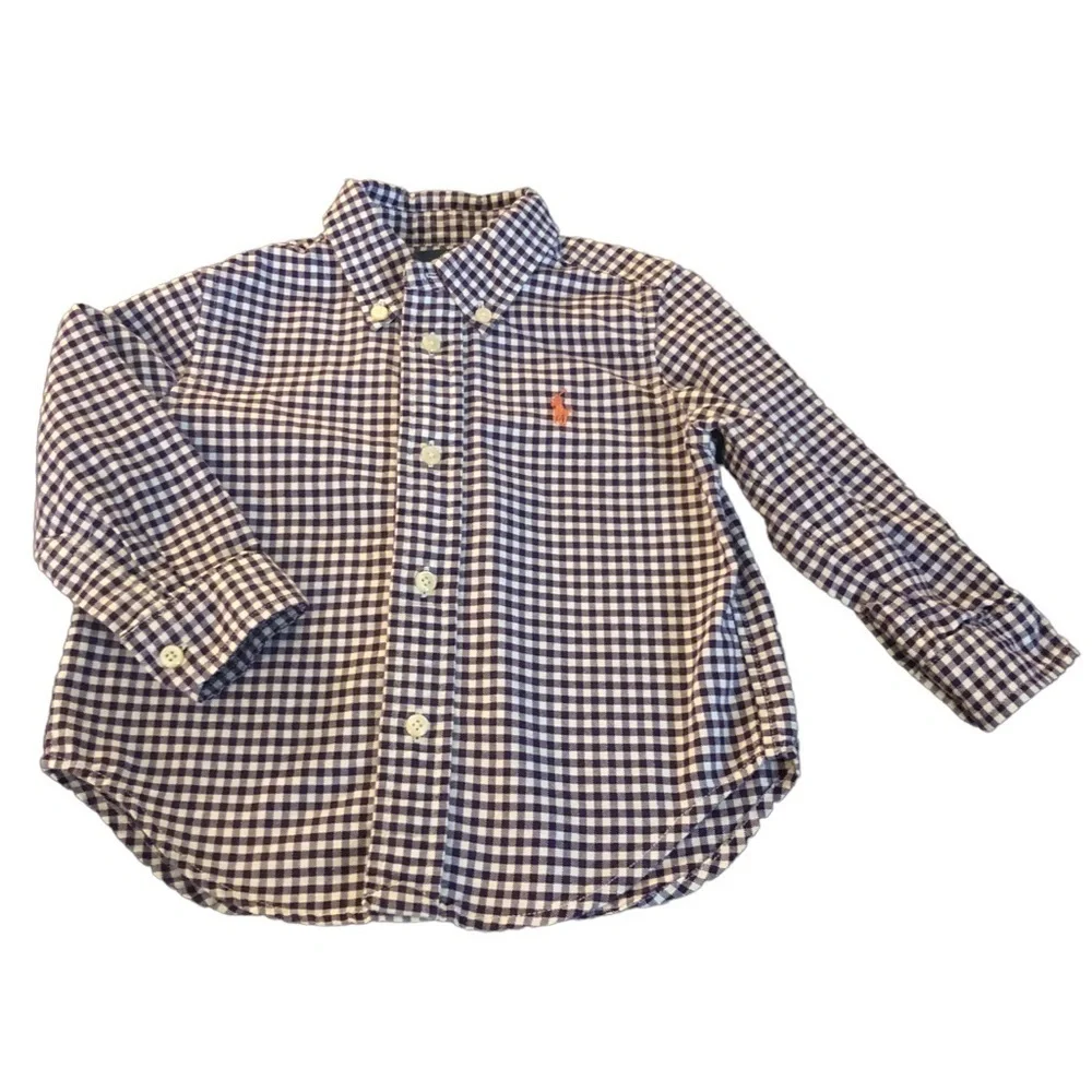 Ralph Lauren Infant/Toddler Button Down Oxford Shirt Purple Check 18MO Easter
